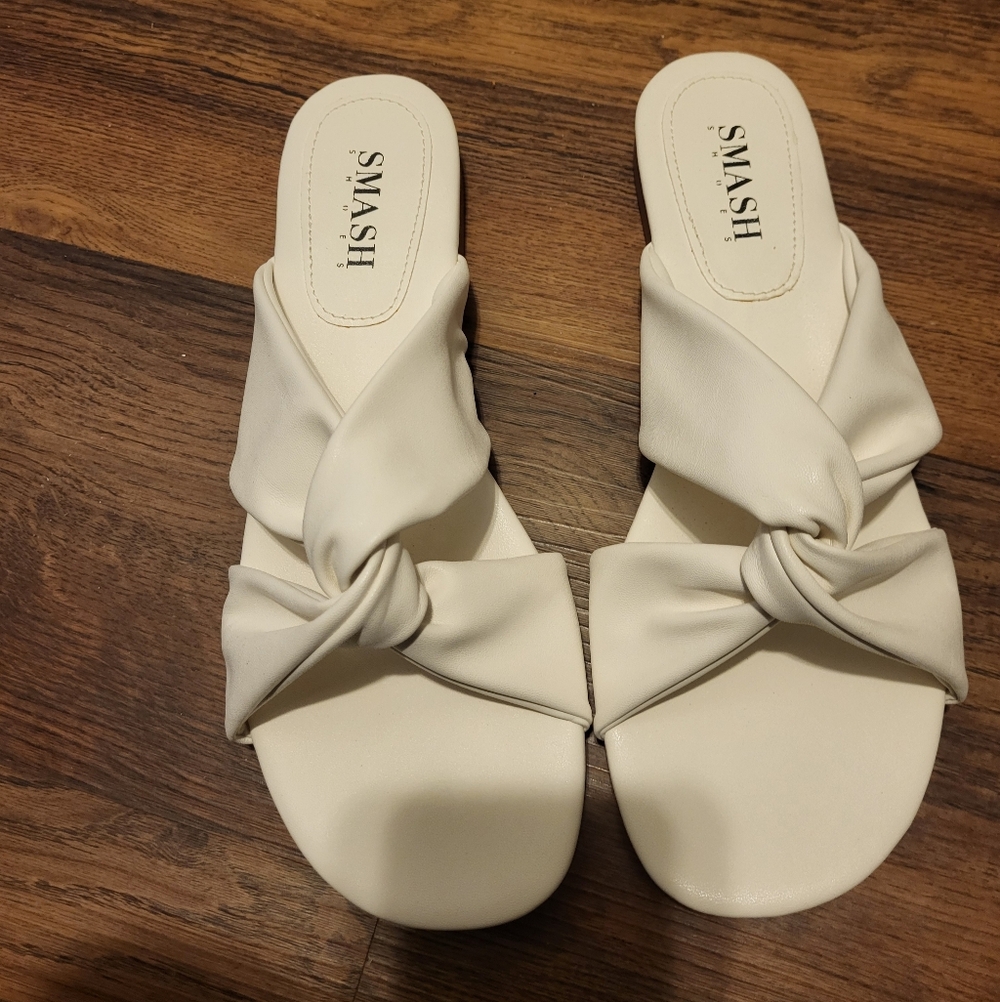 Nina White Knotted Slide Sandals for Women